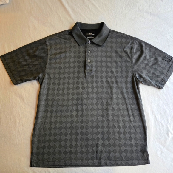 PGA Tour Other - PGA Tour Charcoal Black Checker Diamond Print Golf Polo